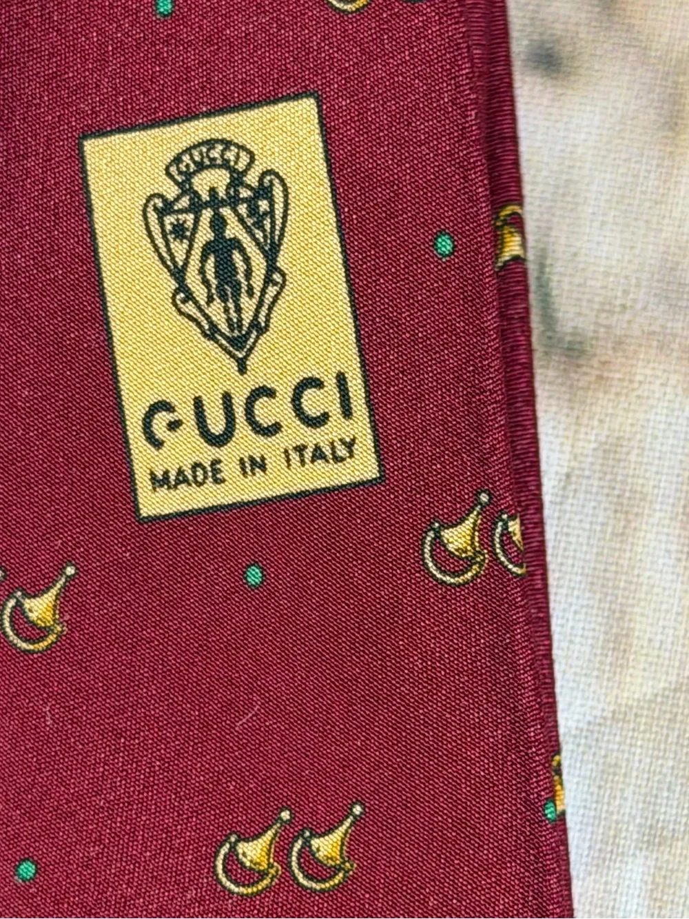 Gucci Accessory Collection Silk Tie Burgundy Gold GG Horsebit Italy Vintage 80’s